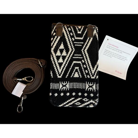 NEW Thirty One Call Me CROSSBODY Bag Purse Rio Weave Black White Saddle Brown - Picture 2 of 7